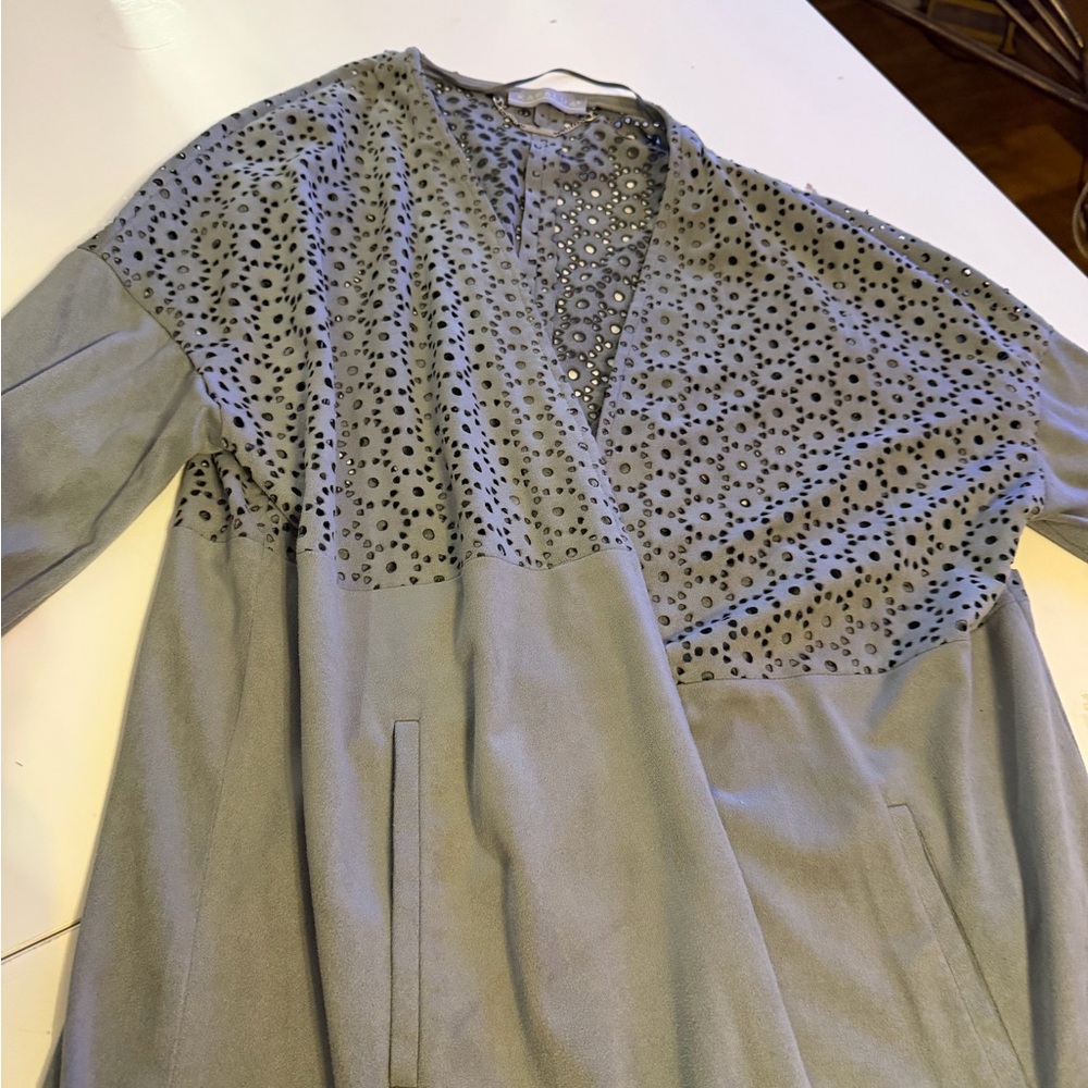 Gray Women's Cardigan with Eyelet Design
